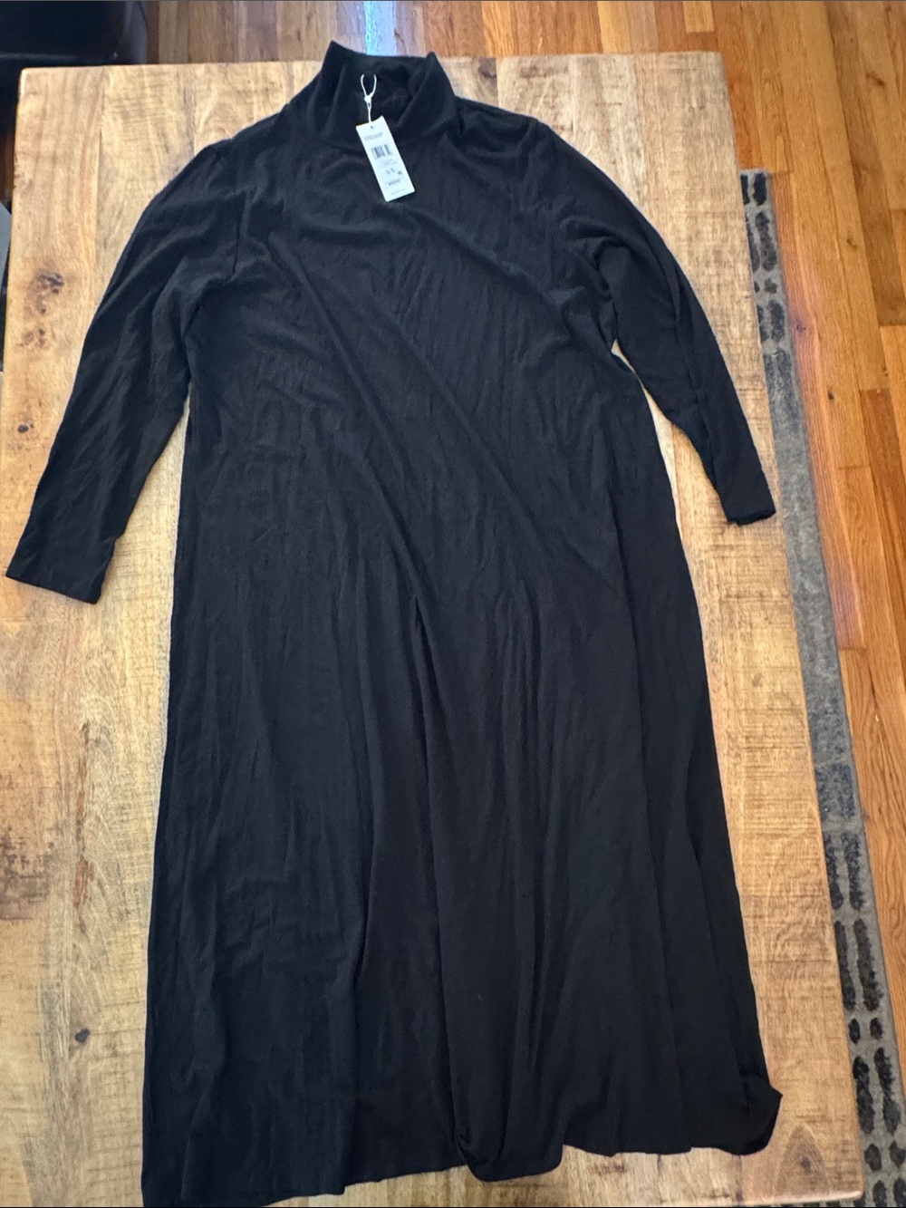 Eileen Fisher Stretch Jersey Knit Long Sleeve Black Turtleneck Maxi Dress - Picture 6 of 8